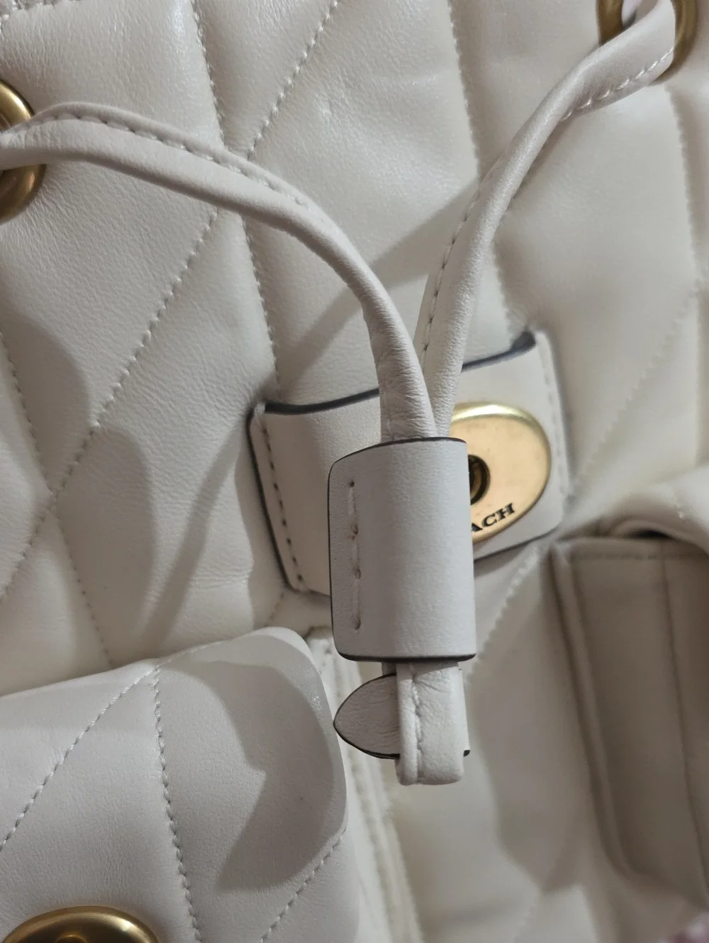 Coach Tabby Quilted Chalk Leather Shoulder Bag with Gold Chain Strap